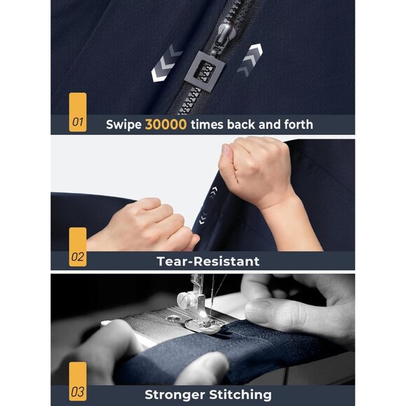 Women's Navy Blue Waterproof Long Raincoat Outdoor Windbreaker Jacket with Hood - Picture 5 of 7